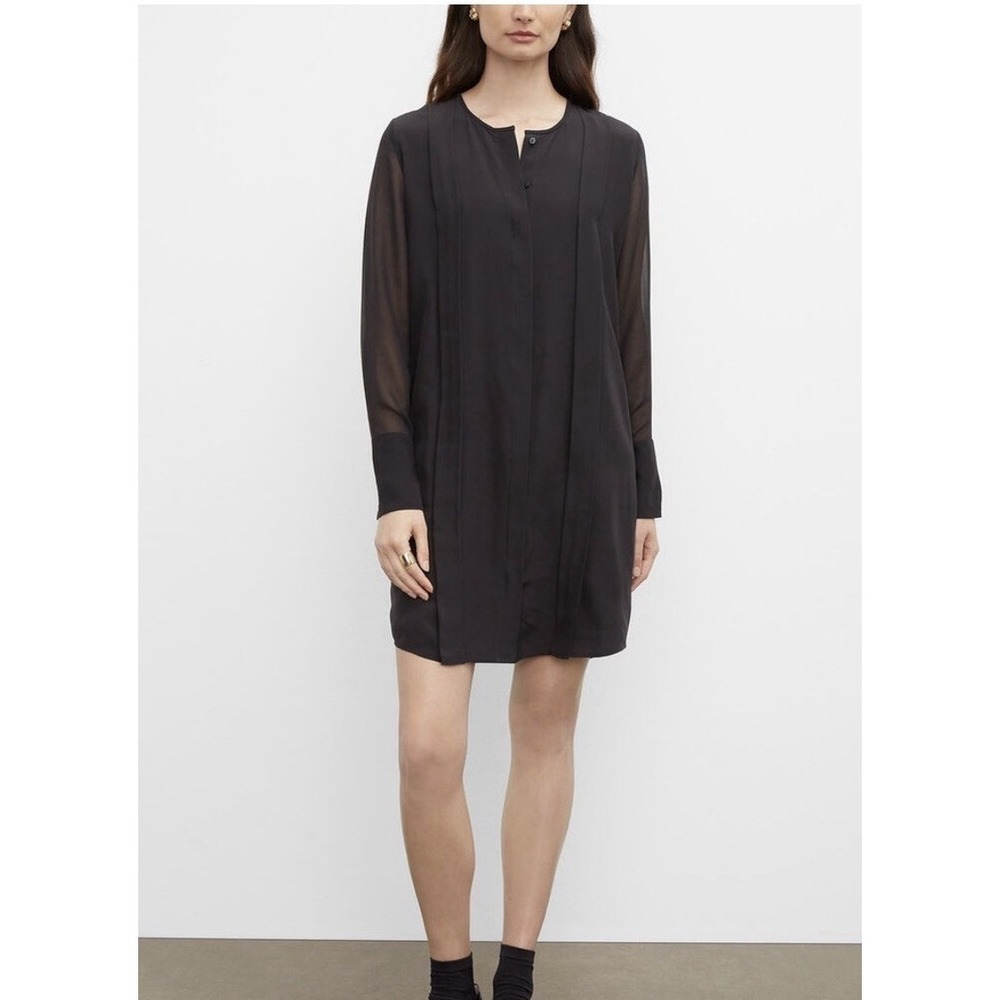 Club Monaco Sheer Long Sleeve Silk Shirtdress black size 0 NWT $229 Belted